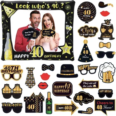 Produktbild von Aufblasbarer Bilderrahmen, schwarz und gold, für 40. Geburtstag, Partydekoration für Männer und Frauen