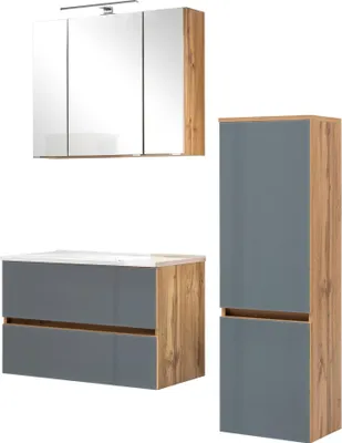 Produktbild von Waschtisch-Set Badezimmer-Set Bad-Set Badezimmer "Oulu II" Wotan-Eiche, Grau
