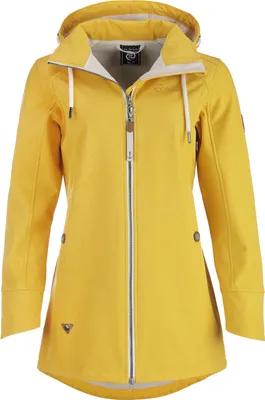 Produktbild von Dry Fashion Damen Softshell Mantel Sellin Meliert - Softshell-Jacke Outdoorjacke Atmungsaktiv Kapuze Wind- und Wasserabweisend in Gelb Größe 50