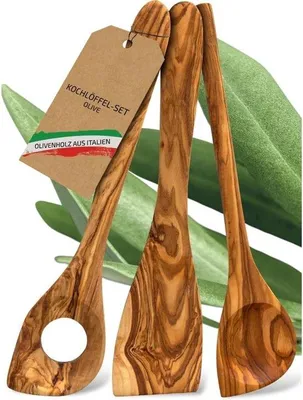 Produktbild von Famanu Kochlöffelset aus Olivenholz, 3-teilig, antibakteriell und hitzebeständig