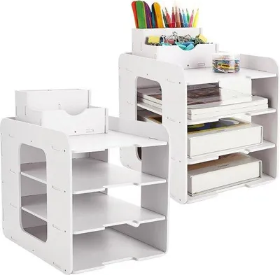Productafbeelding van Famanu Stapelbare kantoororganizer A4 - Witte, 4-laags documentenhouder