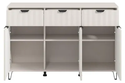 Produktbild von Dmora Sideboard Paglieta 138x40x91h cm Cremeweiß, 3 Regale, 3 Schubladen