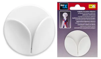 Image de Crochet Adhx2 Torchons Blanc Fixation Adhésive Sans Perçage - Inofix