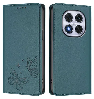 Obrázek produktu pro Kožené pouzdro pro Xiaomi Redmi Note 14 Pro 4G, motýlí ražbou, peněženkové flip pouzdro se stojánkem Zelená