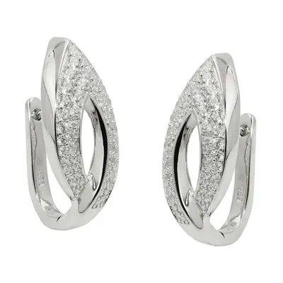 Produktbild von Creole 26x11mm Klappscharnier Blatt Zirkonias rhodiniert Silber 925 silber 26x11mm