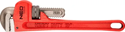 A red pipe wrench is shown against a white background.