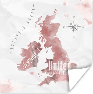 Produktbild von MuchoWow® Poster Karte - England - Aquarell 75x75 cm - Wand Dekoration