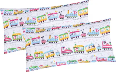 Produktbild von 2er Set Kissenbezug in 40x80 cm Renforcé 100% Baumwolle - Lokomotive, Zug - Kopfkissen-Bezug, Kissenhülle, Dekokissenbezug, Kinder (EW-Zug-Weiß-40x80)