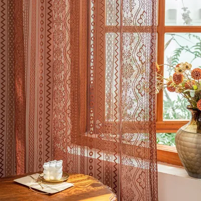 Productafbeelding van Vintage Lacy Gordijnen Set van 2 in Baksteenrood
