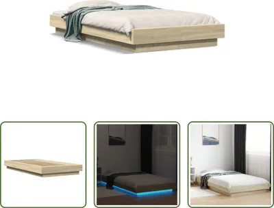 Produktbild von The Living Store Bettgestell mit LED Sonoma-Eiche 90x200 cm Holzwerkstoff