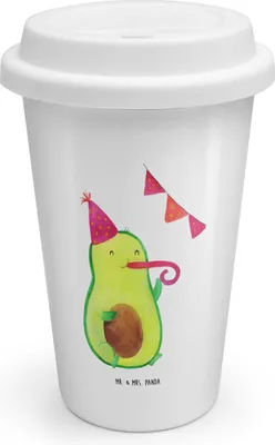 Produktbild von Mr. & Mrs. Panda Kaffeebecher To Go Avocado Party Zeit - Weiß - Geschenk, ToGo, Geburtstag, Isolierbecher, Happy Birthday, Mehrwegbecher, Geburtstagsfeier, Glücklich