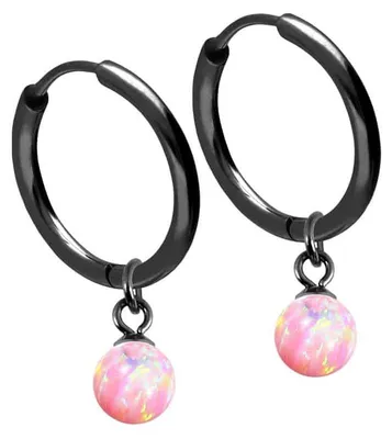 Produktbild von Chirurgenstahl Ohrclicker Creolen SYNTHETISCHER OPAL Farbe: Schwarz + Opal: Rosa Innendurchmesser: 12 mm