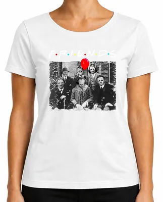 Produktbild von Horror Freunde Parodie Halloween Masken Pennywise Jason Michael Damen T-Shirt, Weiß, S