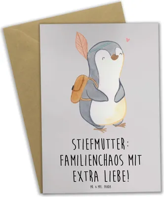 Produktbild von Mr. & Mrs. Panda Glückwunschkarte Stiefmutter Liebe - Grau Pastell - Geschenk, Stiefkind, osterkarte, Familie, einladungskarten, Patchworkfamilie, Beziehung, osterkarten