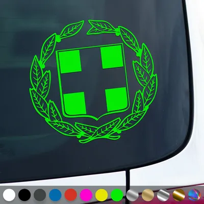 Produktbild von PantherPixel Griechenland Aufkleber Wappen Kreta Rhodos Sticker Auto Geschenkidee Farbe Neon-Grün