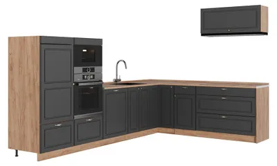 Obrázok produktu pre Rohová kuchyňa Vicco Fame-Line Antracitovo-zlatý vidiecky dom/Dub Goldkraft 327 x 227 cm, AP Oak, Model 64381