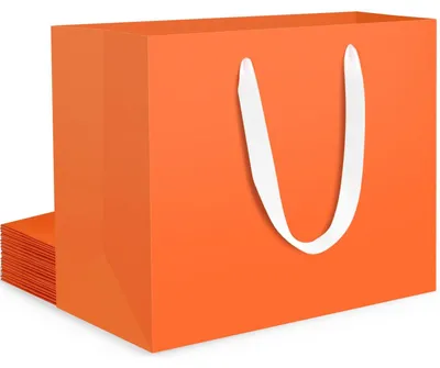 Imagen del producto de 10 bolsas de regalo de color naranja con asa, ideales para ocasiones especiales