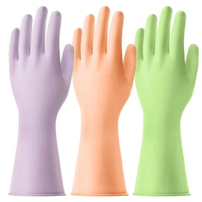 Produktbild von Wiederverwendbare Gummihandschuhe mit Baumwollfutter, 3 Paar, für die Küche