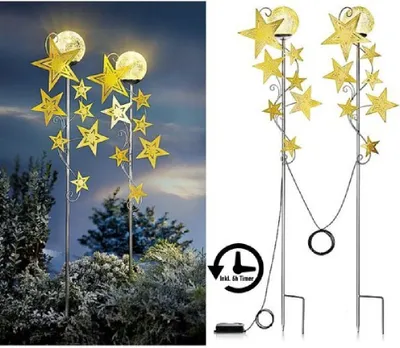 Produktbild von LED Gartenleuchte LED Gartenstecker Sternenzauber 2er Set inkl. 6h Timer, batteriebetrieben!