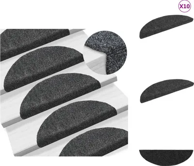 Image de vidaXL Tapis d'escalier autocollants 10 pcs. Gris foncé 56x17x3 cm - Tapis d'escalier