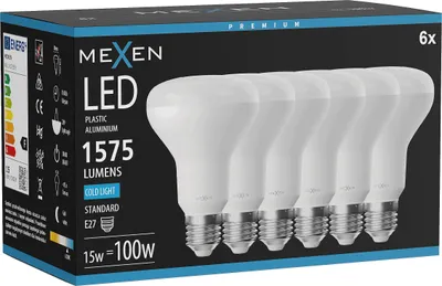 Obrázek produktu pro Mexen Nova 6x LED žárovka E27, R80, 15W, Studená - 6500K, 1575 lm - L105-E27-1565-01x06