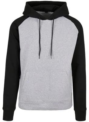 Produktbild von Build Your Brand - Kapuzenpullover für Herren Raglanärmel LT4791 (5XL) (Grau meliert/Schwarz)