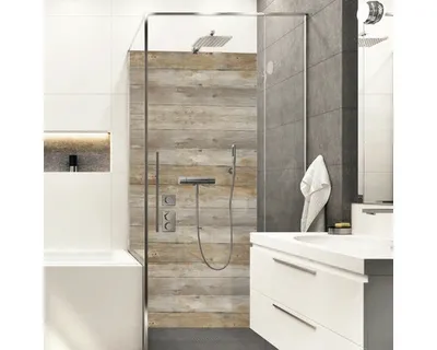 Produktbild von Duschrückwand mySpotti Shower Holzoptik 255 x 150 cm SH-255150-126-HB