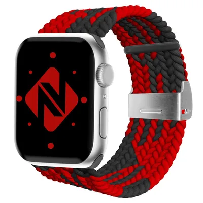 Immagine prodotto di Bracciale sportivo intrecciato compatibile con Apple Watch, modelli SE e Series 8/7/6/5/4/3/2/1, taglie 38mm, 40mm, 41mm. Cinturino per orologio iWatch, da uomo e da donna, in nylon, colore: nero e rosso