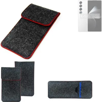 Produktbild von K-S-Trade Handy Schutz Hülle kompatibel mit Meizu 21 Pro Schutzhülle Handyhülle Filztasche Pouch Tasche Case Sleeve Filzhülle dunkelgrau roter