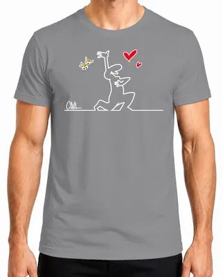 Imagen del producto de Camiseta para hombre, diseño "La Linea Balum Strichmännchen Osvaldo Cavandoli", color gris, talla L
