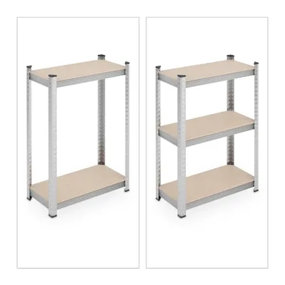 Obrázok produktu pre Relaxdays Sada 2 ks regálov na ťažké bremená, VxŠxH: 180x60x30 cm, nosnosť 500 kg, oceľ, skladovací regál, do pivnice, garáže, na zostavenie, strieborný