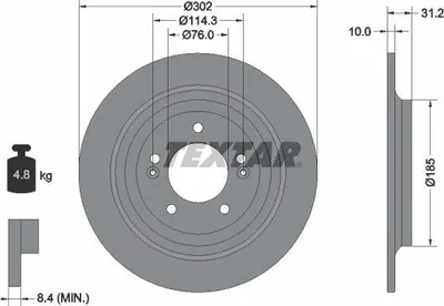 Produktbild von 2x TEXTAR Bremsscheibe 92293403 für HYUNDAI ix35 (LM EL ELH) 31 2mm 4 8kg