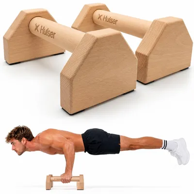 Produktbild von Hulser Liegestützgriffe aus Holz – 2er Set Parallettes - Griffe von 25 x 10 cm – Rutschfeste Push Up Bars fur Calisthenics – Kompakte Liegestütze