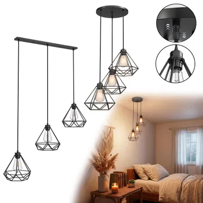 Zdjęcie produktu dla Lampa wisząca YARDIN Vintage, lampa w stylu retro, 3-punktowa, z okrągłą podstawą, regulowana wysokość, gwint E27, lampa do kuchni, lampa do salonu