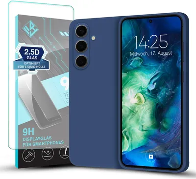 Produktbild von Hülle für Samsung Galaxy S24 FE mit 9H Displayglas Displayschutz Plus Case Cover Bumper Silikon Softgrip Schutzhülle Farbe: Blau