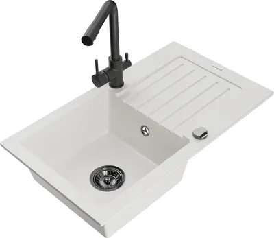 Produktbild von Mexen Pablo 1 Becken-Granitspüle mit Abtropffläche und Mischbatterie Duero, Weiß - 6510-20-671600-70