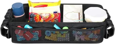 Productafbeelding van Kinderwagenbekerhouder en snackdienblad van Oxforddoek met opbergtas