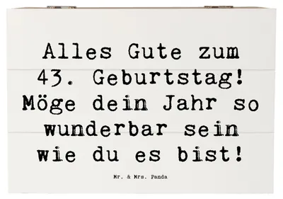 Produktbild von Mr. & Mrs. Panda Box Spruch 43. Geburtstag 22 x 15 cm - Weiß - Geschenk, Jubiläum 43, Glückwunsch, holzschachtel, herzlicher Geburtstagsgruß, Aufbewahrungsbox Holz, Alter