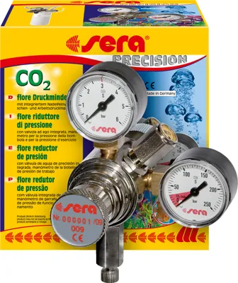 Produktbild von Sera flore CO2 Druckminderer mit integriertem Nadelfeinventil für außen liegendes Ventil, Druckminderung 50-60 auf 0,1-2,5 bar