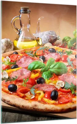 Produktbild von Bilder auf glas - Einteilig - Pizza Käse Tomaten - 50x70cm - Glasbilder - Wandbilder - Bilder - zum Aufhängen bereit - Wanddekoration aus Glas - Glas Bilder - Wandbild auf Glas - GPA50x70-4024