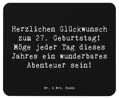 Produktbild von Mr. & Mrs. Panda Mousepad Spruch 27. Geburtstag Abenteuer - Schwarz - Geschenk, Happy Birthday, Geburtstagsgeschenk, mousematte, herzlicher Glückwunsch, Jahr, Mauspad, pc