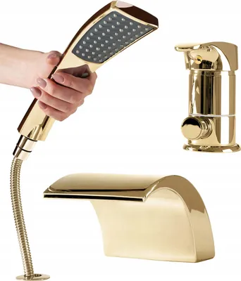 Produktbild von Gold Badewannen Armatur Satz mit Duschset Badarmatur Wasserfall Dusche