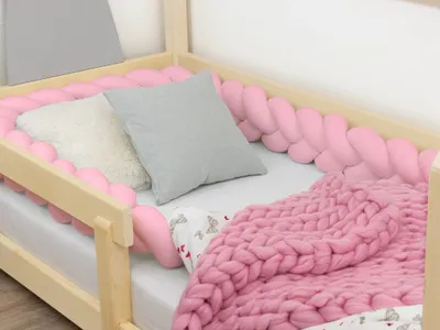Obrázok produktu pre Benlemi Bavlnený mantinel do postele pletený do vrkoča 350 cm Ružový