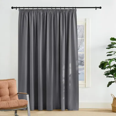 Obrázek produktu pro Záclony, volánová stužka, závěs, termoizolační, ochrana proti chladu, šedá barva, rozměry 260 x 300 cm (balení obsahuje 1 kus)