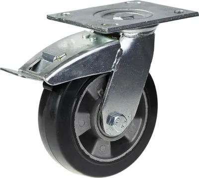 Produktbild von 152-mm-Lenk-/Bremsrolle mit schwarzem Elastikgummi auf Aluminium-Mittelrad