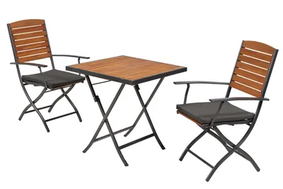 Produktbild von Merxx Gartenmöbel Set Santorin 5 tlg., 2 Klappsessel inkl. Kissen, Klapptisch 70 x 70 cm-Aluminium/ Akazie