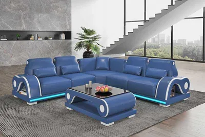 Zdjęcie produktu dla Ecksofa Ledersofa L-Form Couch Sofa Blau Luxus Moderne Eckgarnitur Couchen
