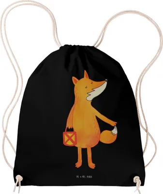 Produktbild von Mr. & Mrs. Panda Beutel Fuchs Laterne - Schwarz - Geschenk, stoffbeutel kordel, Fitness Tasche, Sankt Martin, Selbstbewusst, Aufmuntern, Jutebeutel, sporttasche klein