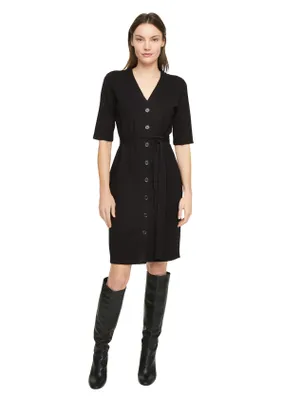 Produktbild von Comma Damen Tailliertes Kleid in Ripp-Optik Black