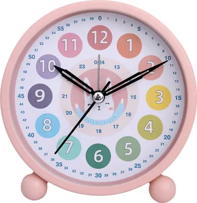 Produktbild von Kinderuhr, Kinderwecker, niedliches Tier, Lernuhr, geräuschlos, mit Nachtlicht, geeignet für Kinderzimmer, Schreibtisch, Nachttisch (Rosa)